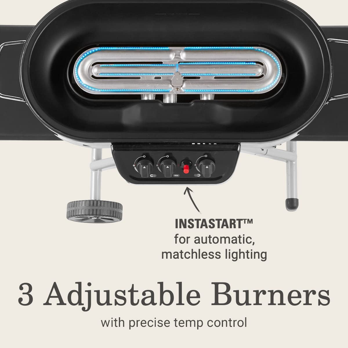 Roadtrip 285 Portable Stand-Up Propane Grill with 3 Adjustable Burners & Instastart Ignition, 20,000 Btus of Power for Outdoor Cooking