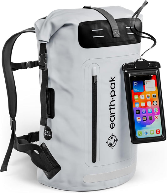 Waterproof Backpack - Heavy Duty Hiking Backpack - Roll-Top Closure Bag - Cushioned Dry Bag Waterproof Phone Case