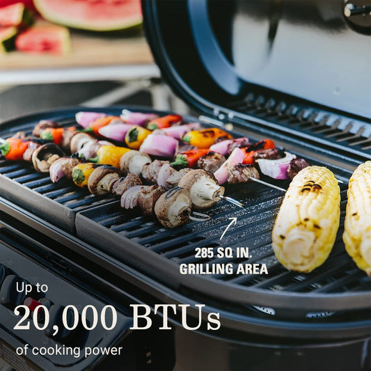 Roadtrip 285 Portable Stand-Up Propane Grill with 3 Adjustable Burners & Instastart Ignition, 20,000 Btus of Power for Outdoor Cooking