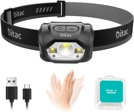 H1 Head Lamp Rechargeable, Headlamp with Motion Sensor, Bright Led Headlamp, 440 Lumens 1800Mah Max Runtime 70 Hours, IPX6 Waterproof Headlight 5 Modes for Hiking Camping Fishing (Gray)