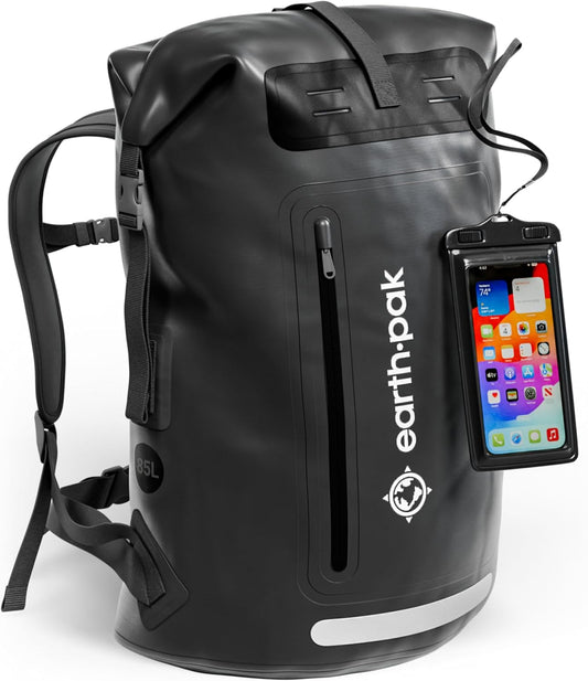 Waterproof Backpack - Heavy Duty Hiking Backpack - Roll-Top Closure Bag - Cushioned Dry Bag Waterproof Phone Case