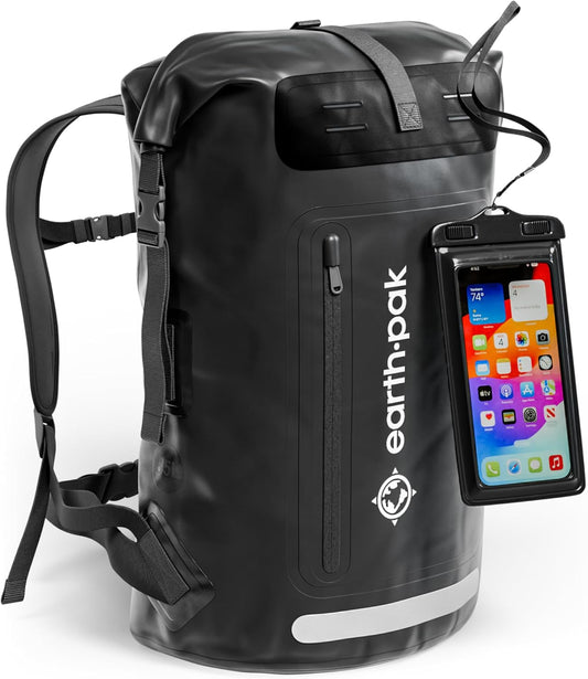 Waterproof Backpack - Heavy Duty Hiking Backpack - Roll-Top Closure Bag - Cushioned Dry Bag Waterproof Phone Case