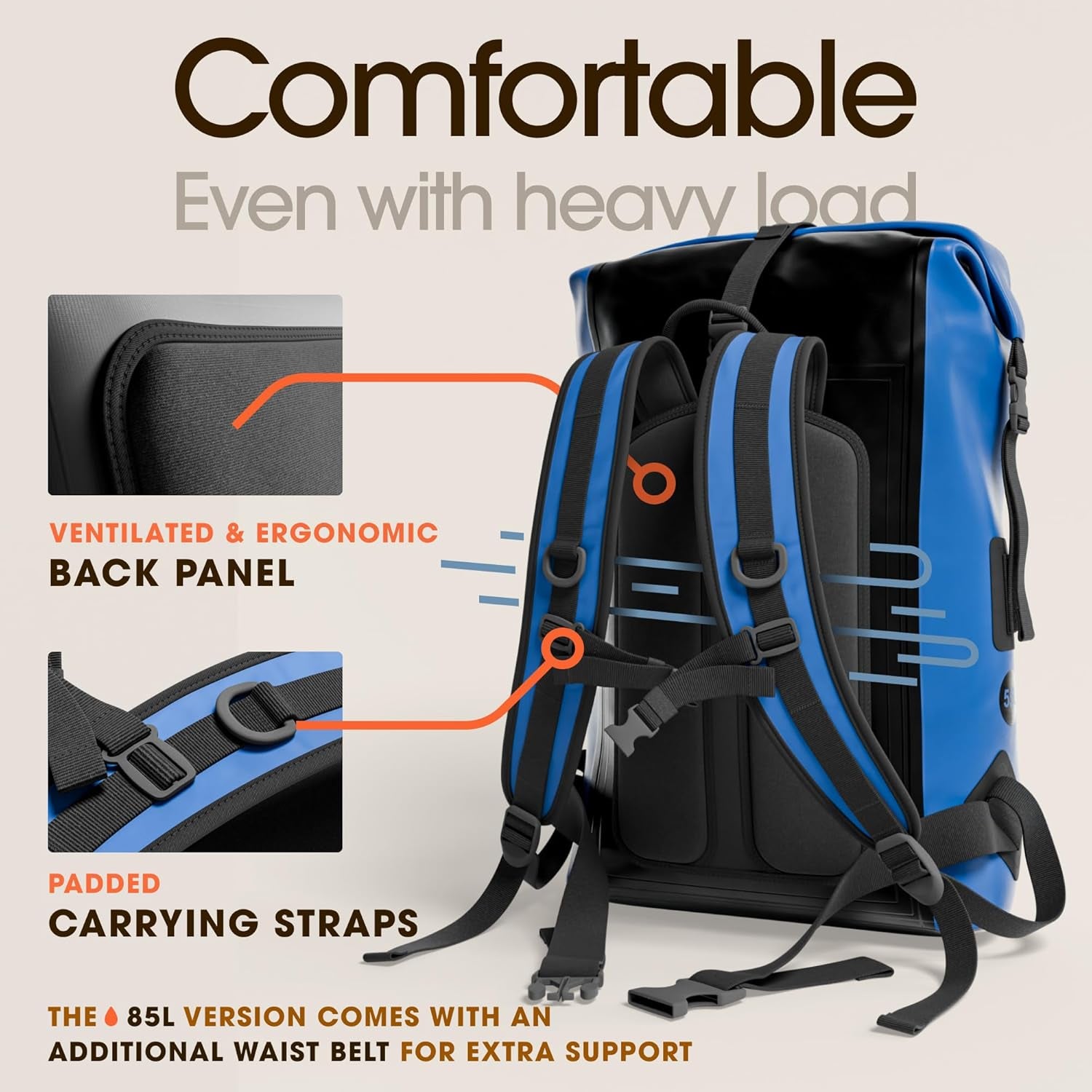 Waterproof Backpack - Heavy Duty Hiking Backpack - Roll-Top Closure Bag - Cushioned Dry Bag Waterproof Phone Case
